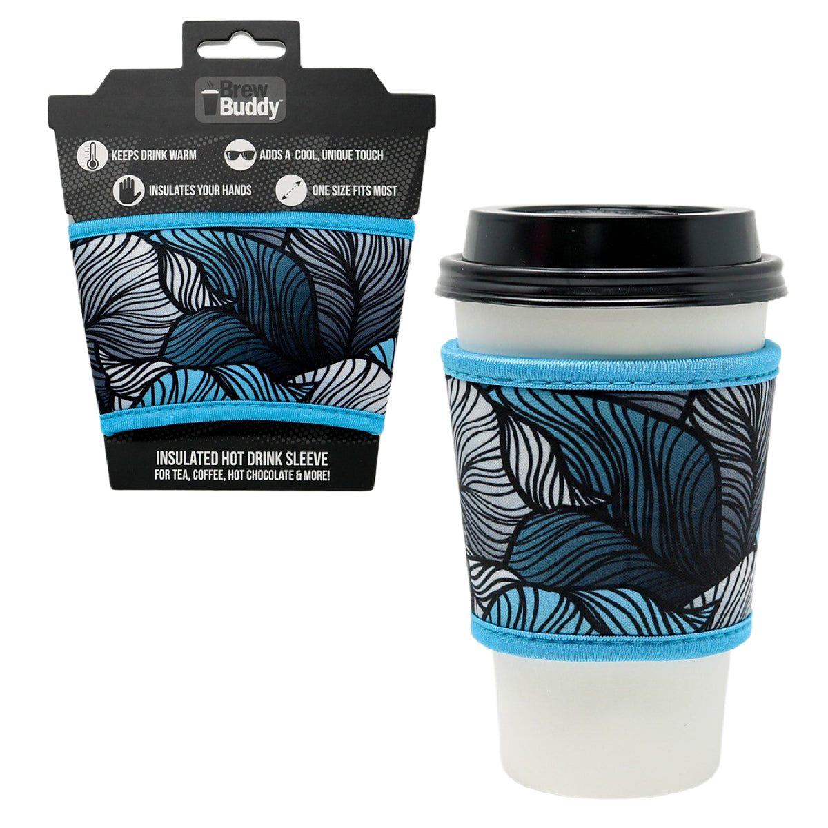 Insulated Iced Coffee & Drink Sleeve - Turquoise Leaves - Brew