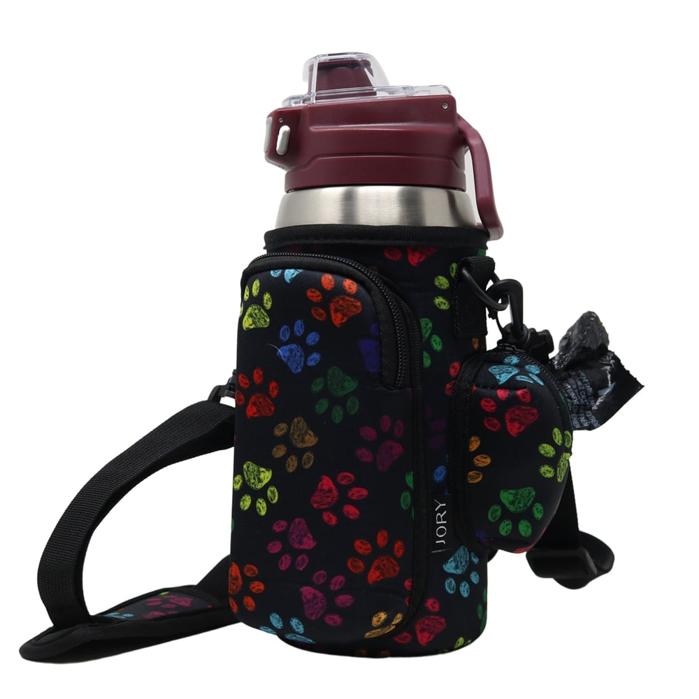 Cross Body Bag Bottle Holder | Paws with Poop Bag Holder